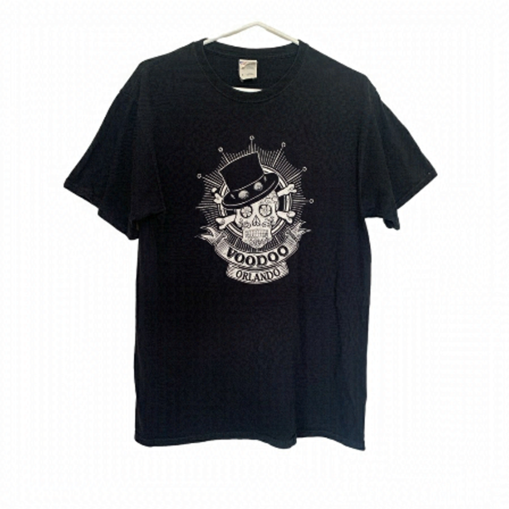 Y2K Voodoo Nightclub Orlando Skull Graphic Tee Jerzees Black Unisex T-Shirt M